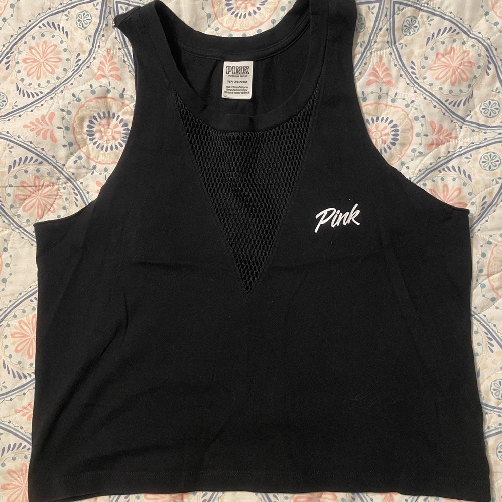 PINK Victoria's Secret Black Mesh-Panel Tank Top